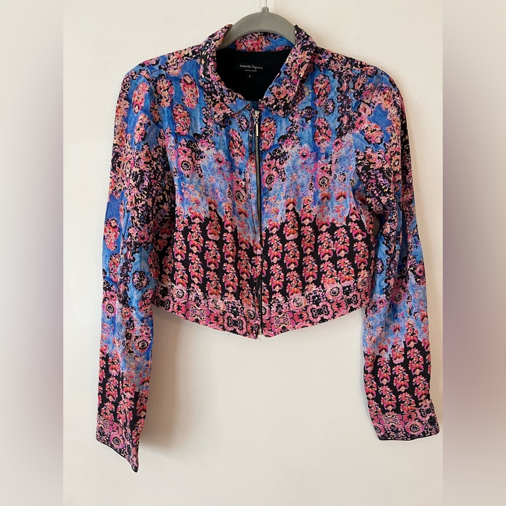 NANETTE LEPORE ZIP UP CROPPED COLLARED SHIRT - RARE!